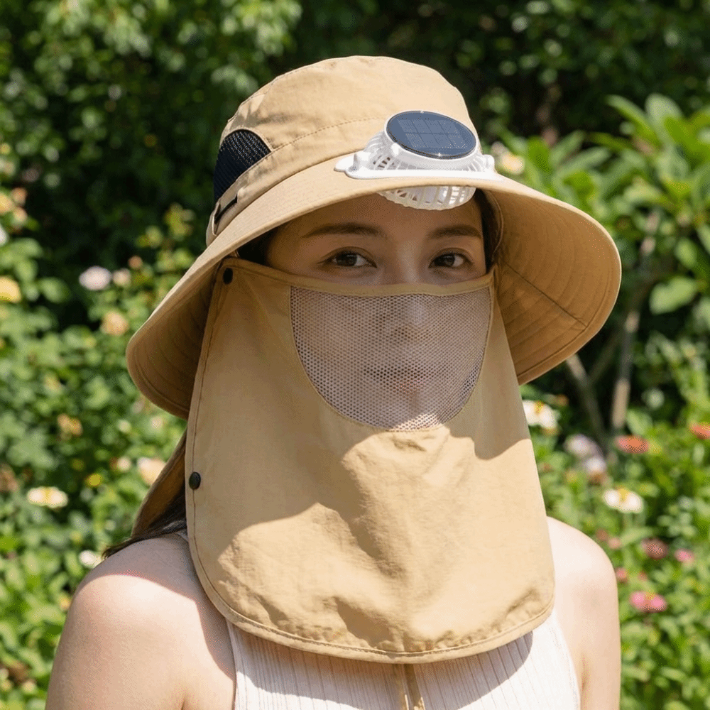 Sun Hat Wide Brim - Cappello con Ventilatore Solare Ricaricabile Portatile,
