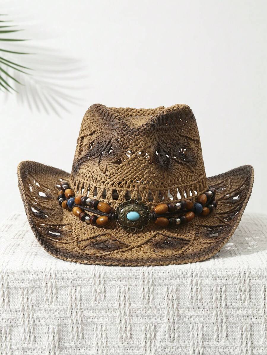 Cowboy Hat Straw - Cappello da cowboy unisex con perline